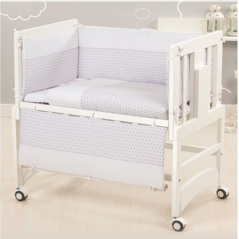 BabyLove Culla Allegra 5in1 + Materasso + Tessuto Stelline Grigio