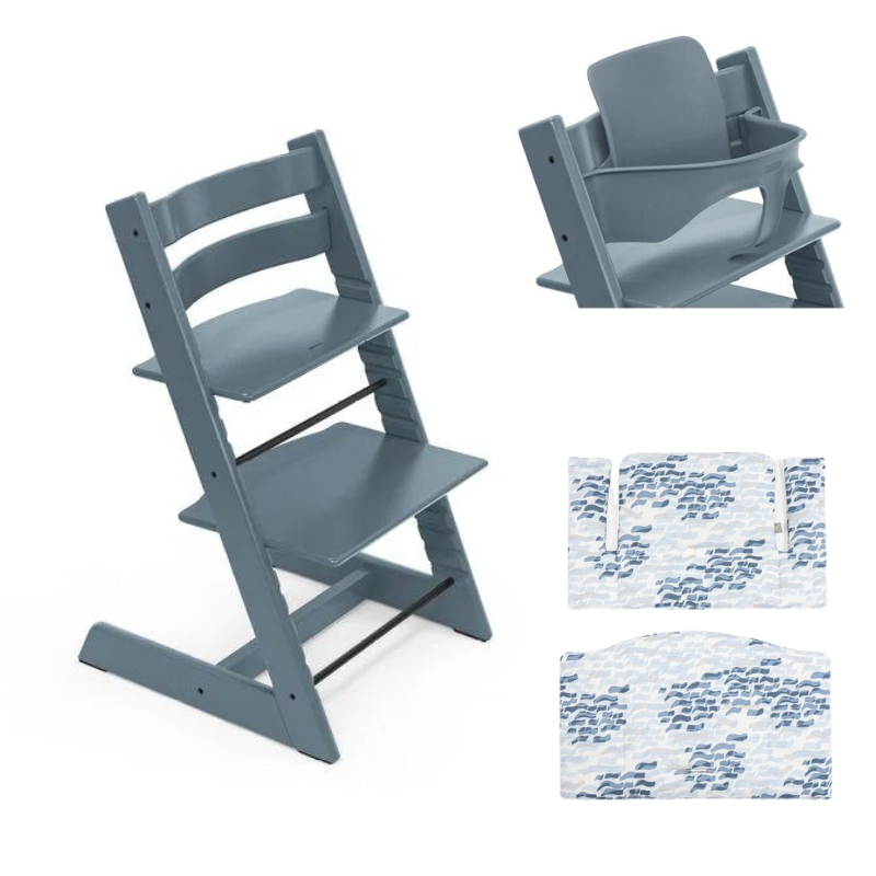 Stokke Promo Tripp Trapp Fjord Blue con Babyset e cuscino