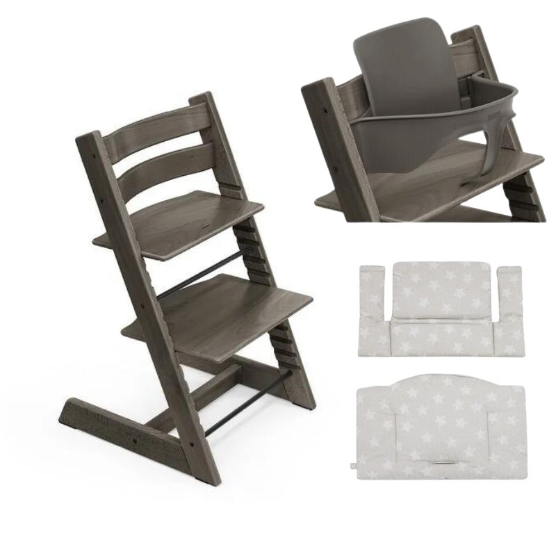 Stokke Promo Tripp Trapp Hazy Grey con Babyset e cuscino